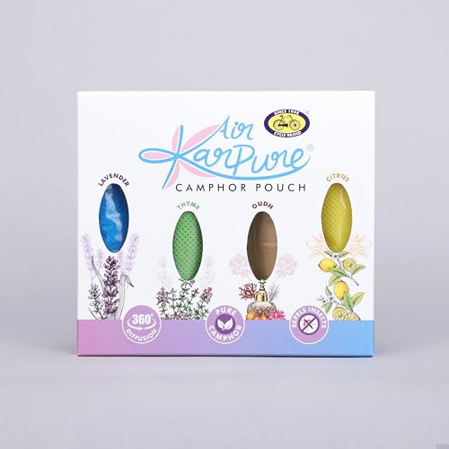 Cycle Pure Karpure Camphor Pouch - Pack of 4 | Oudh, Citrus, Lavender & Thyme Fragrance | Air Freshener for Cars, Wardrobes, Bookshelves, Homes, Offices & Mosquito Repellent | Each Lasts up to 45 Days - Image 3