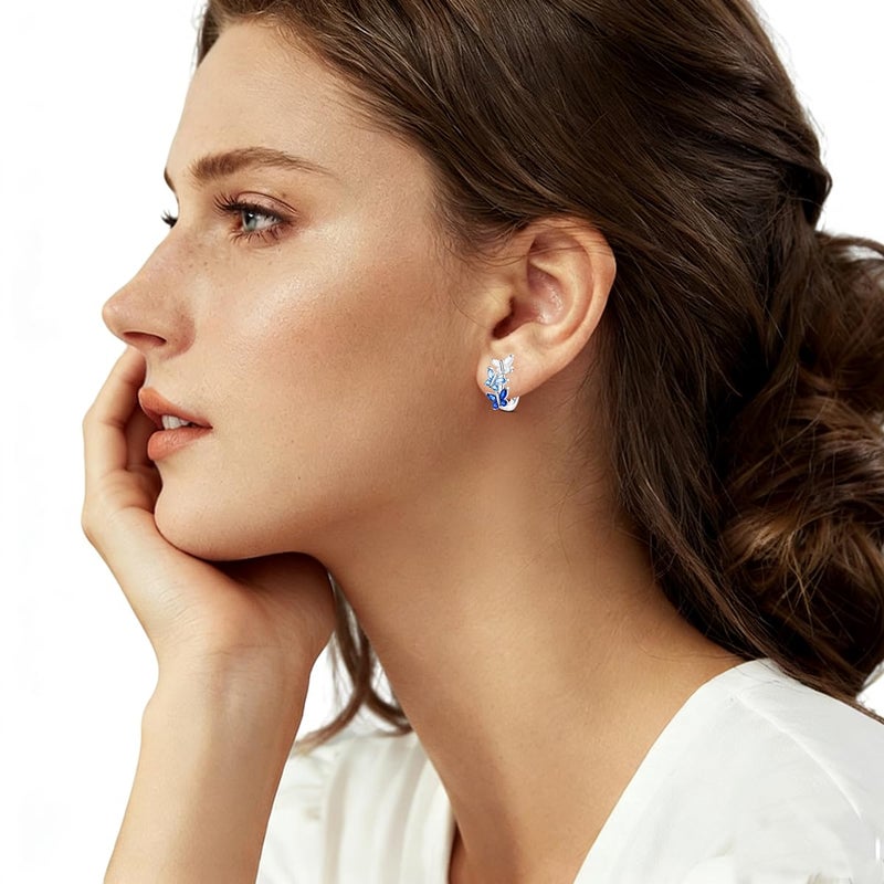 Parmuz 925 Sterling Silver Huggie Hoop Earrings Star Moon Butterfly Posts Thick Chunky Hoops for Women Small Tiny cuff Cubic Zirconia Snake Heart Earring - Image 2