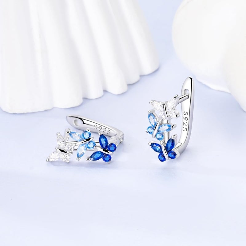 Parmuz 925 Sterling Silver Huggie Hoop Earrings Star Moon Butterfly Posts Thick Chunky Hoops for Women Small Tiny cuff Cubic Zirconia Snake Heart Earring - Image 4