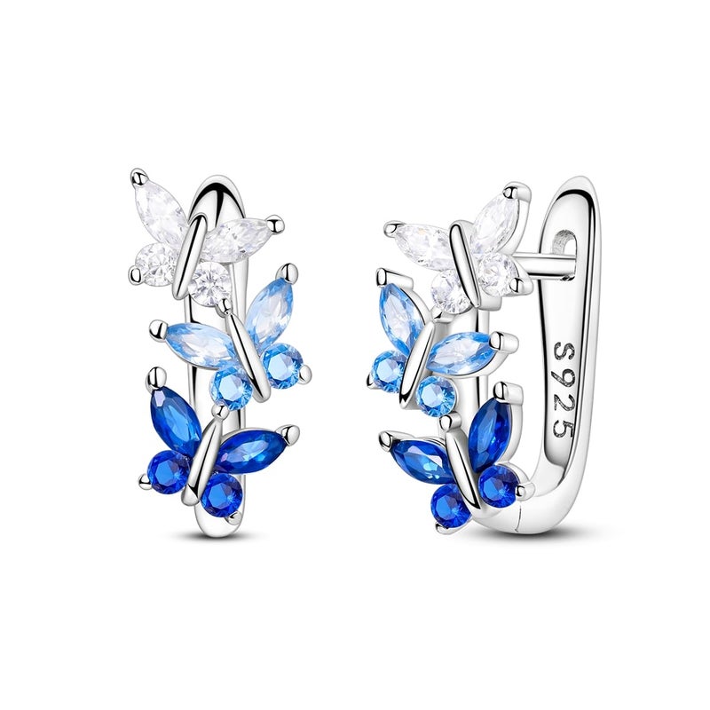 Parmuz 925 Sterling Silver Huggie Hoop Earrings Star Moon Butterfly Posts Thick Chunky Hoops for Women Small Tiny cuff Cubic Zirconia Snake Heart Earring - Image 1