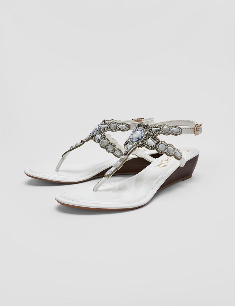 Catwalk Women Stylised Back Straps Wedges | For Women & Girls (WHITE,5 UK) - Image 5