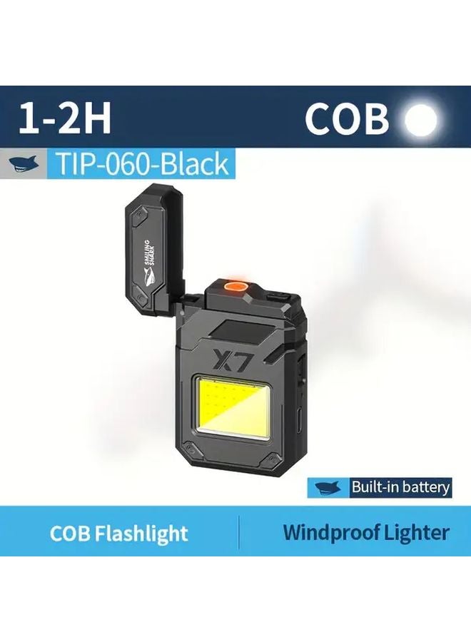 TIP 060 Black 2 in 1 COB Flashlight and Lighter USB C Rechargeable Keychain Torch - Image 1