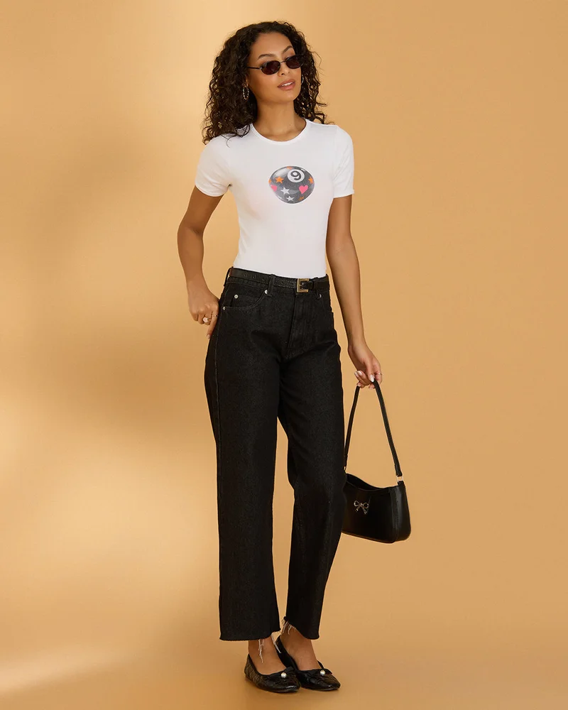 Redtag Women Ivory Rib Graphic T-Shirt