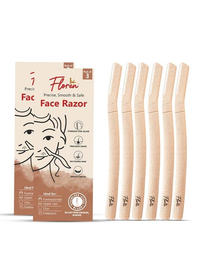 Floren Face Razor For Women (Set of 3) I For Smooth & Effortless Facial Hair Removal I Suitable For Peach Fuzz, Chin, Upper Lips, Eyebrows (Pack of 3)… - Image 1