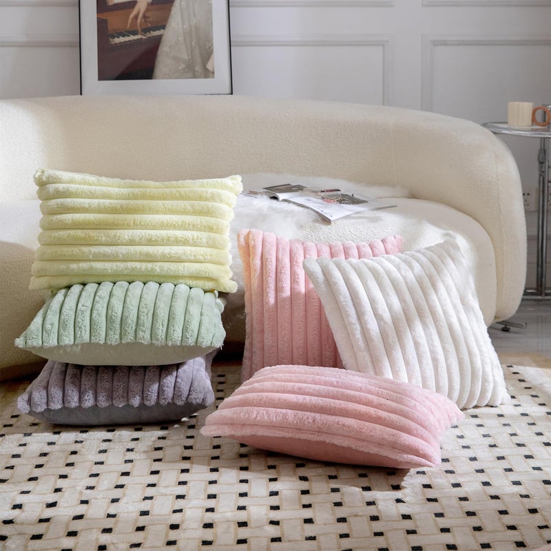 MANDIOO Pack of 2 Decorative Throw Pillow Covers Faux Fur Striped Plush Soft Cushion Covers Pillow Cases Bedroom Living Room Sofa Home 12x20 Inch Pink - Image 5