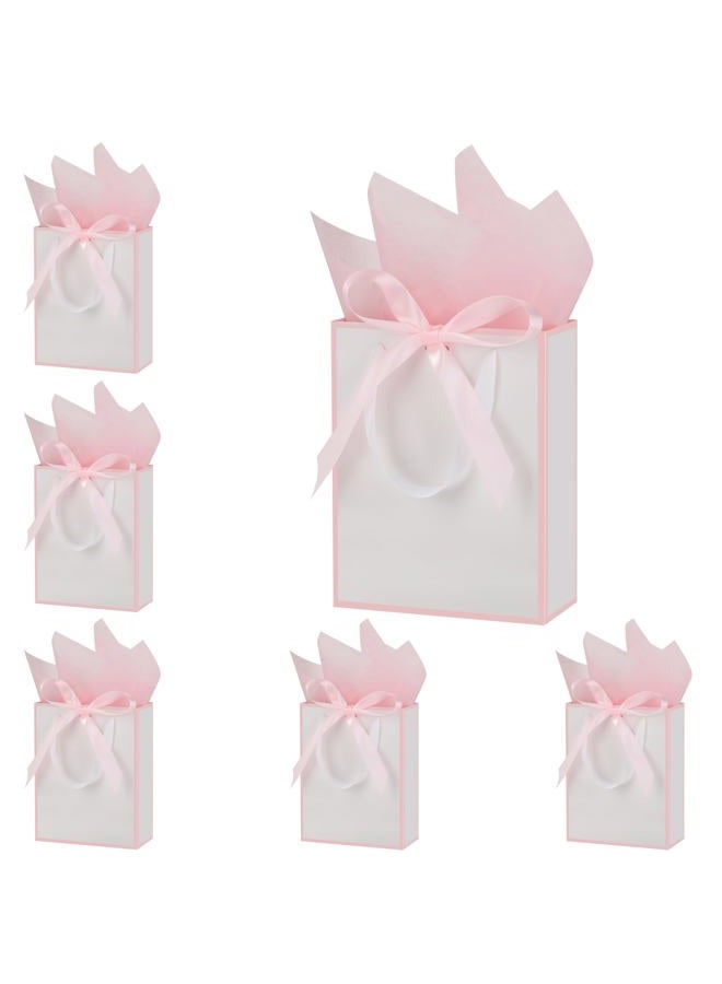 OEMVALATY 6 Pcs Thank You Gift Bags with Handles and Tissue Paper 9 x 7 x 3. 15'' Elegant Welcome Gift Bags with Bow Ribbon for Wedding Bridesmaid Baby Shower Housewarming Birthday Party(White, Pink) - Image 1