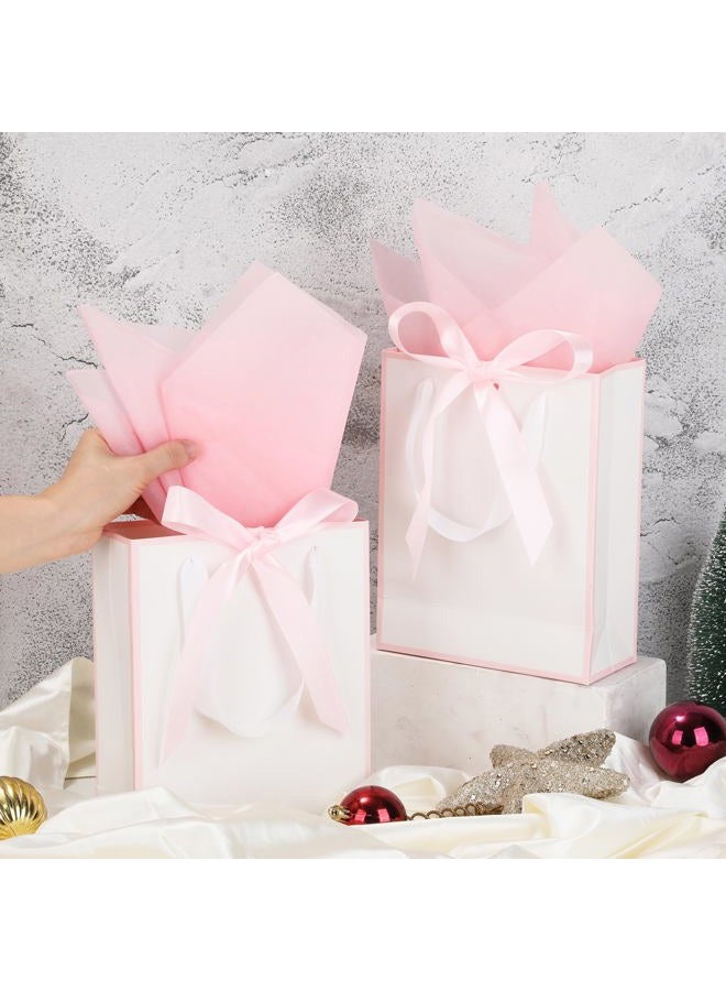 OEMVALATY 6 Pcs Thank You Gift Bags with Handles and Tissue Paper 9 x 7 x 3. 15'' Elegant Welcome Gift Bags with Bow Ribbon for Wedding Bridesmaid Baby Shower Housewarming Birthday Party(White, Pink) - Image 4