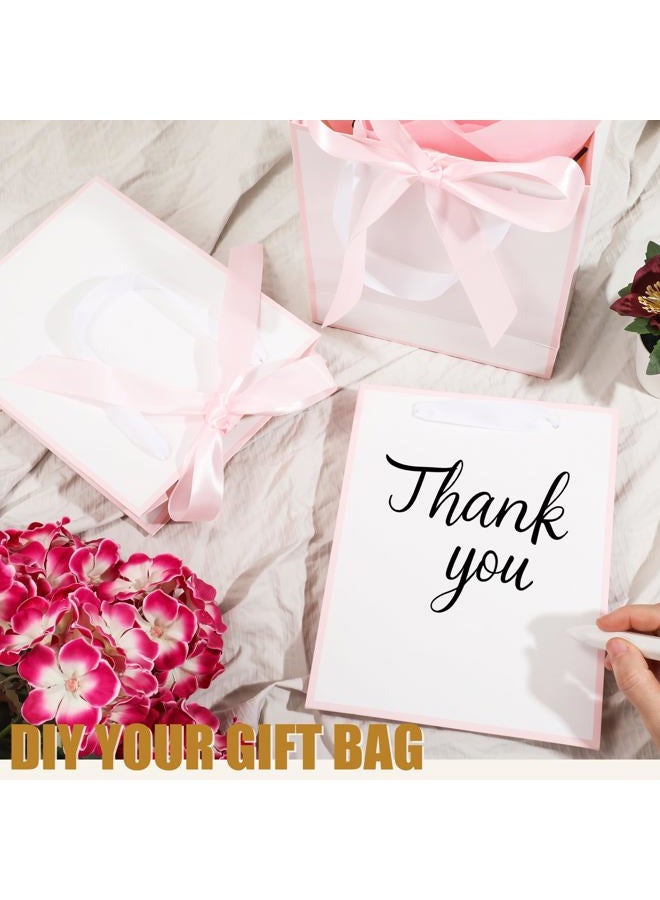 OEMVALATY 6 Pcs Thank You Gift Bags with Handles and Tissue Paper 9 x 7 x 3. 15'' Elegant Welcome Gift Bags with Bow Ribbon for Wedding Bridesmaid Baby Shower Housewarming Birthday Party(White, Pink) - Image 3