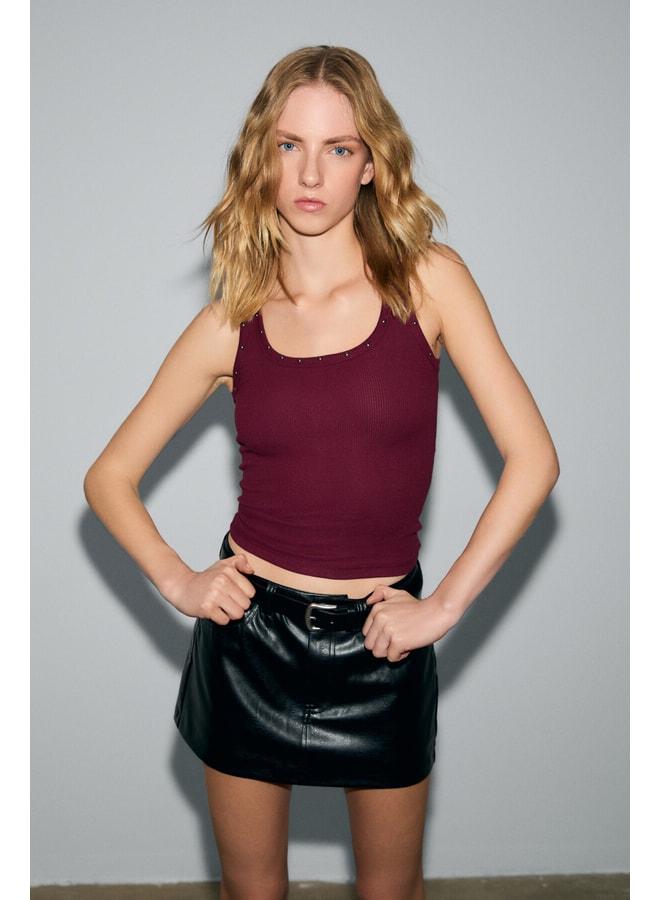 GRIMELANGE LILLESOL STARLIT Women's Soft and Flexible Fabric Organic Cotton Stone‑Embellished Burgundy Tank Top. - Image 1