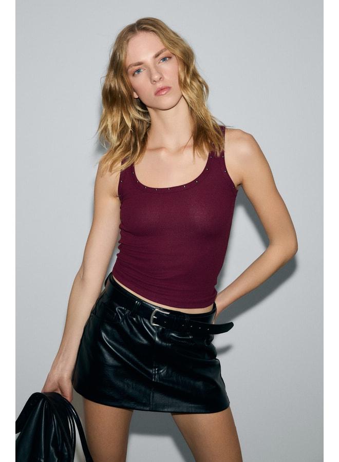 GRIMELANGE LILLESOL STARLIT Women's Soft and Flexible Fabric Organic Cotton Stone‑Embellished Burgundy Tank Top. - Image 3