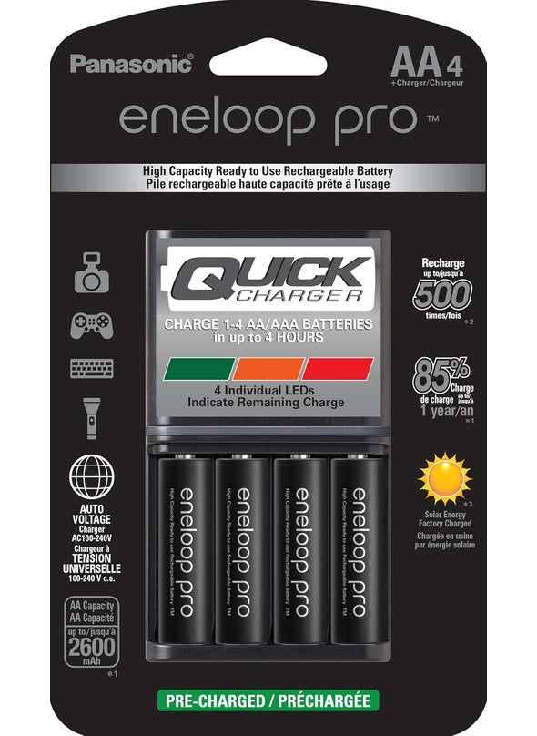 Panasonic KKJ55KHC4BA Advanced 4 Hour Quick Battery Charger with 4AA eneloop pro High Capacity Rechargeable Batteries