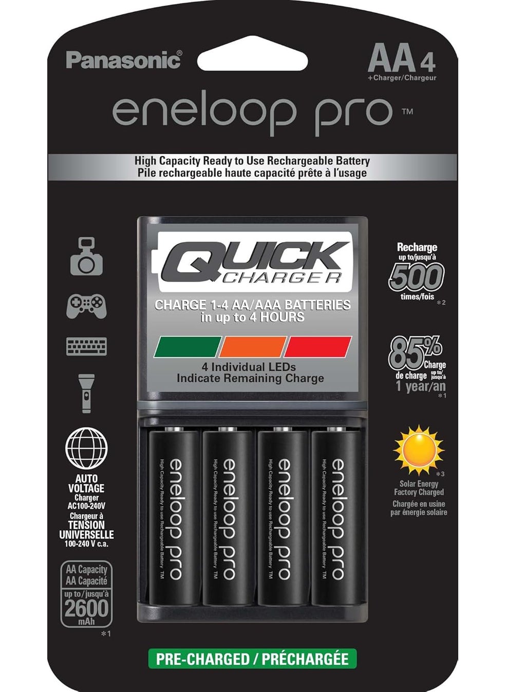 eneloop Panasonic KKJ55KHC4BA Advanced 4 Hour Quick Battery Charger with 4AA eneloop pro High Capacity Rechargeable Batteries  - Image 1