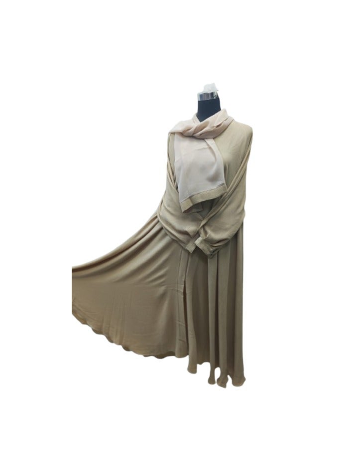 عباية مظلة مع شيلة، قماش CY بيج. (الحجم-54)  - Image 2