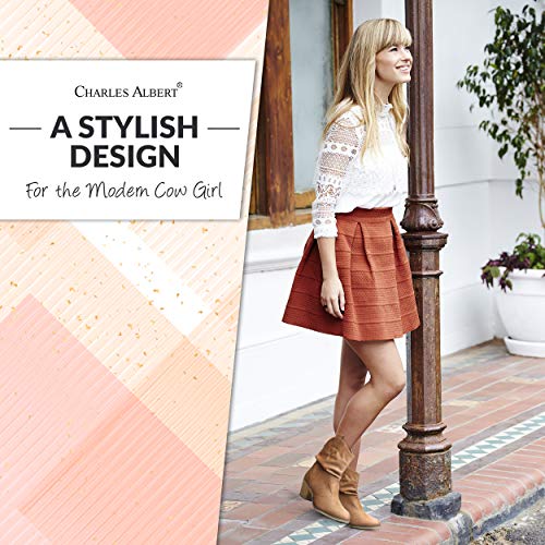 Charles Albert Modern Western Cowboy Boots for Women Ladies Stacked Heel Ankle Cowgirl Boots with Pull-Up Tabs in Cognac Size 8 - Image 3