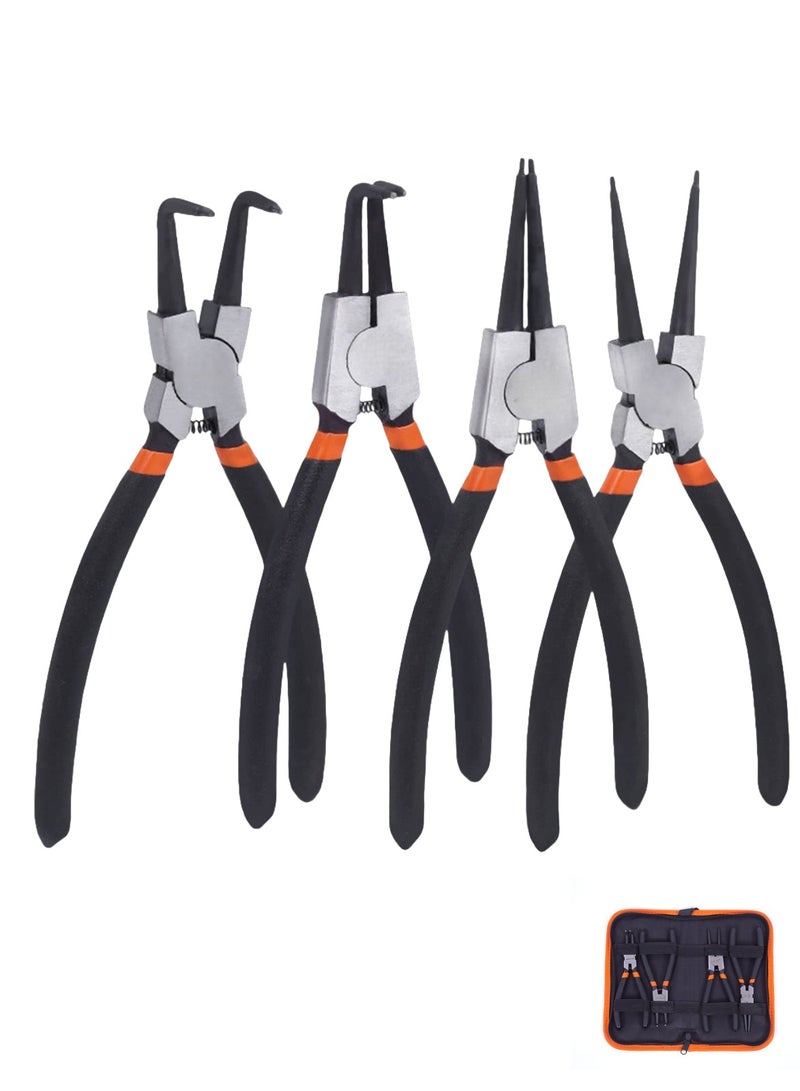 4 Pack Snap Ring Pliers Set Heavy Duty, 7 inch C-Clip Plier Set, Internal/External Circlip Retaining Ring Pliers Kit, Straight/Bent Jaw for Ring Remover Retaining with Storage Bag - Image 1