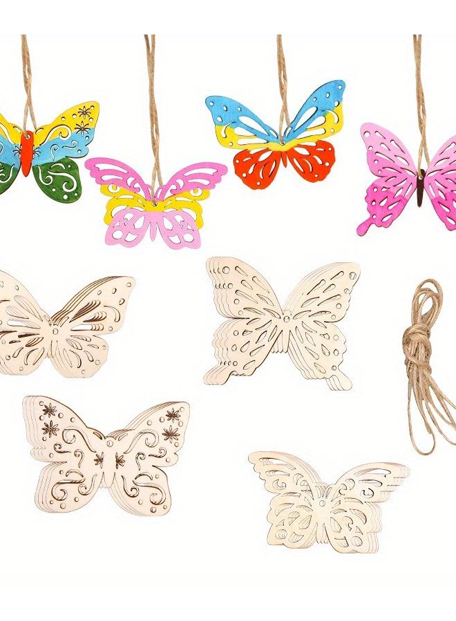 10Pcs Hollow Butterfly Wooden Pendants DIY Twine Home Decor Hanging Ornaments - Image 4