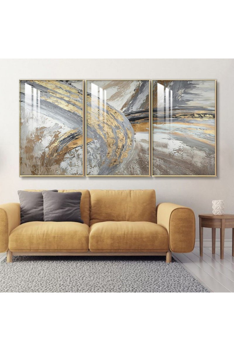 Marktna Three wooden wall painting with a frame and a clear acrylic layer - Image 1