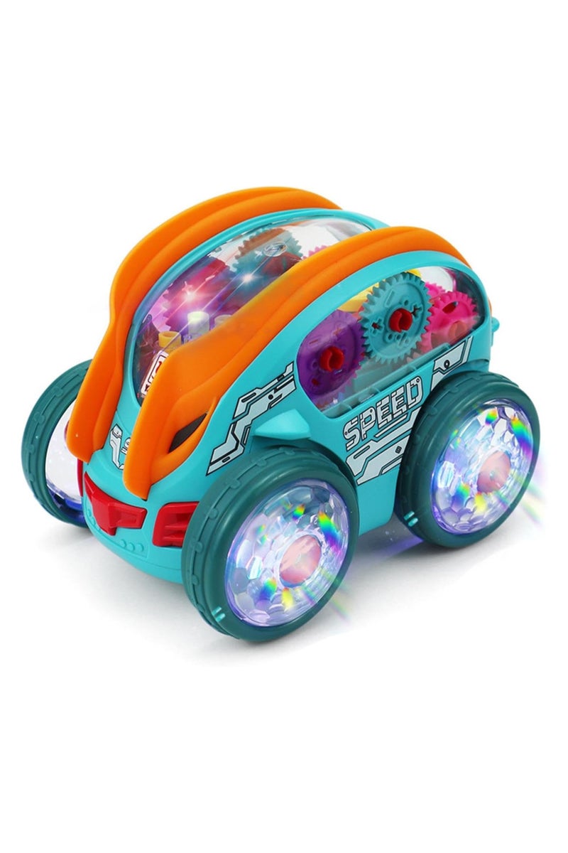 CMGTYYD Speedlite Dynamic Gear-Powered Car,Dynamic Gear Powered Car with Led Lights, Children's Light Up Toy Cars, Bump and Go Toy Transparent Car with Colorful Moving Gears for Boys Girls (1 Pack) - Image 1