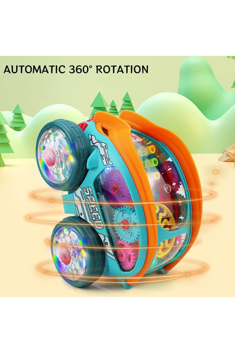 CMGTYYD Speedlite Dynamic Gear-Powered Car,Dynamic Gear Powered Car with Led Lights, Children's Light Up Toy Cars, Bump and Go Toy Transparent Car with Colorful Moving Gears for Boys Girls (1 Pack) - Image 2