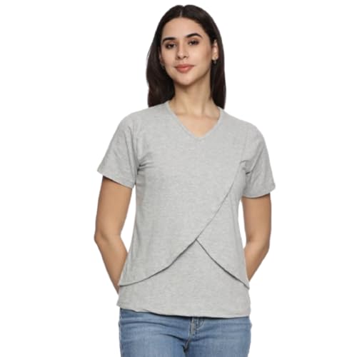 KIKWIT Maternity Feeding Tops Without Zip for Women, Feeding Coverup Pregnancy Tshirt,Feeding T-Shirt for Easy Nursing & Breastfeeding, Maternity Top Wear for Mothers (in, Alpha, M, Light Grey) - Image 1