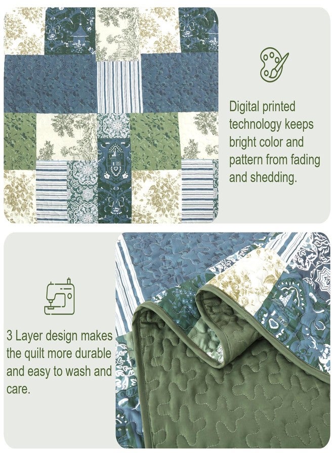 Drucon Boho Quilt Set King Size, 3 Pieces Patchwork Blue Green All Season Bedspreads, Ultra Soft Floral Coverlet Bedding Set with Printed Pattern (1 Quilt, 2 Pillow Shams) - Image 5