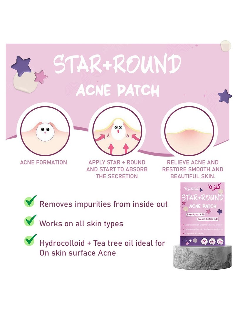 Kanza 126 Pieces Star & Round Acne Patch Set Easy to Use Quick Healing Pain and Scar Free Patches for Face Promotes Wound Healing Natural Formula Acne Patches Star Patch 78 Pieces Round Patch 48 Pieces  - Image 3