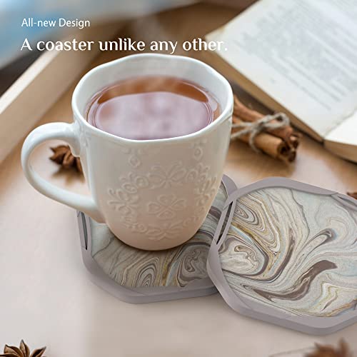 UMIRRO Absorbent Coasters for Drinks with Gold Holder Silicone Cup Coaster with Felt Insert for Coffee Table Decor Small Birthday Gift Ideas for Men Dad Him Women Mom Her 4 Marble Style Set of 6 - Image 3
