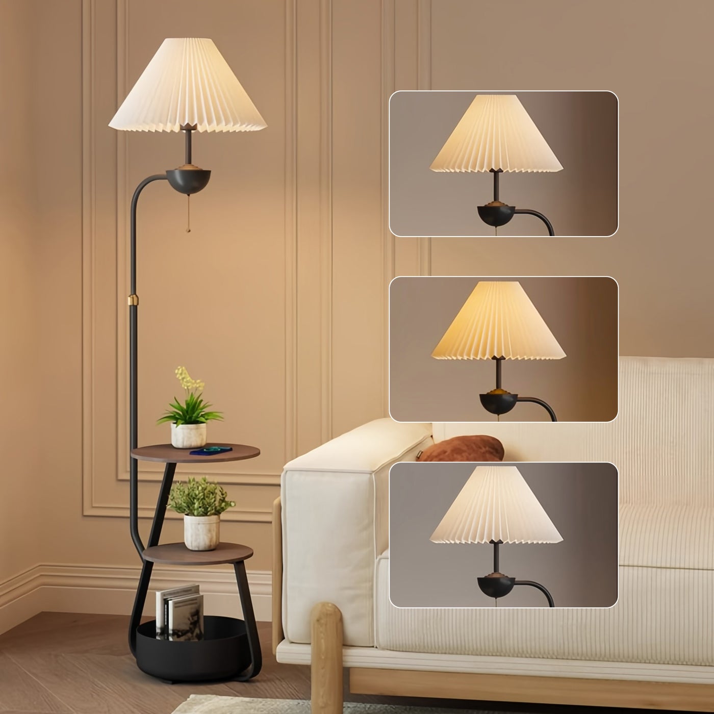 Nordic Curved Floor Lamp,Standing lamp With 3-Layer Side Table and Storage Drawer, Multi-functional Living Room and Bedroom Desk Lamp, Suitable for Reading and Decoration