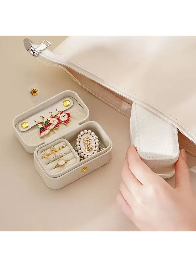 Portable Cosmetic And Jewelry Organizer Box Red Compact Travel Storage With Lipstick Ring Necklace Earrings Holder For Women Gift Girlfriend Holiday Dresser Table Accessories - Image 4