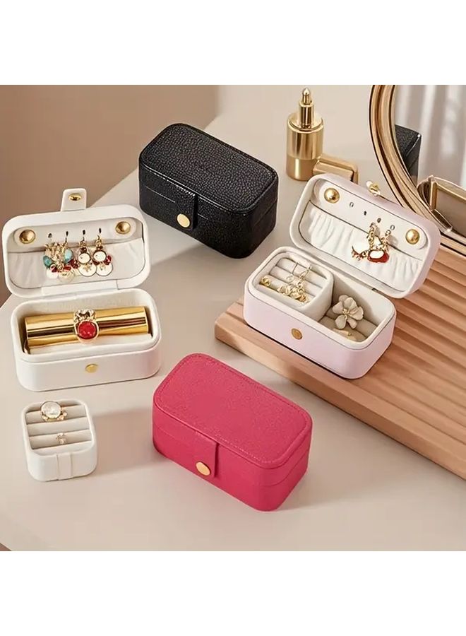 Portable Cosmetic And Jewelry Organizer Box Red Compact Travel Storage With Lipstick Ring Necklace Earrings Holder For Women Gift Girlfriend Holiday Dresser Table Accessories - Image 1