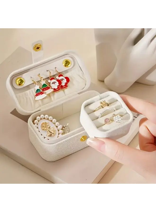 Portable Cosmetic And Jewelry Organizer Box Red Compact Travel Storage With Lipstick Ring Necklace Earrings Holder For Women Gift Girlfriend Holiday Dresser Table Accessories - Image 2