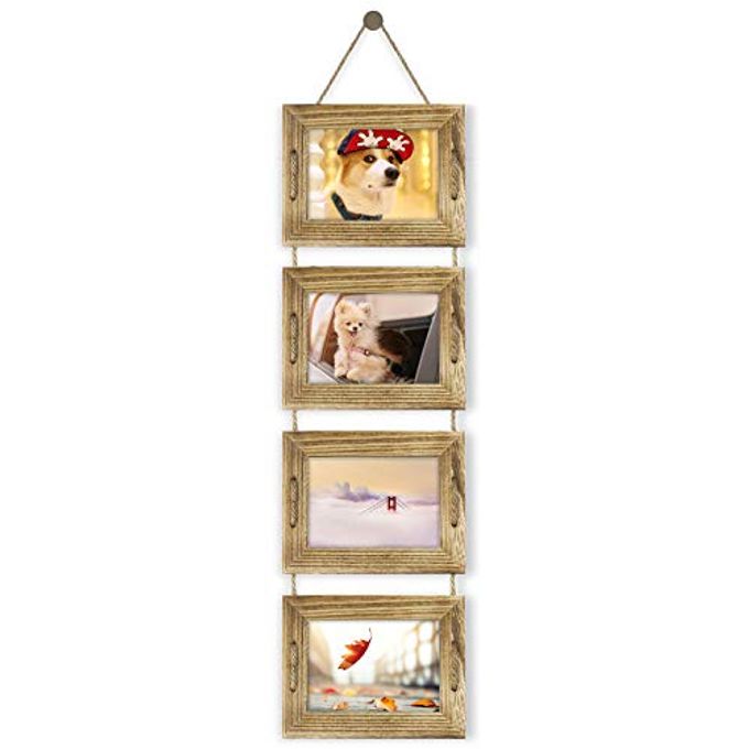 DLQuarts 5x7 Hanging Picture Frames Collage Wall Decor, 4-Opening 5x7 Matted to 3.5x5 Photo Rustic Wood Frame with Hemp Rope, 1 Pack, Carbonized Brown - Image 4