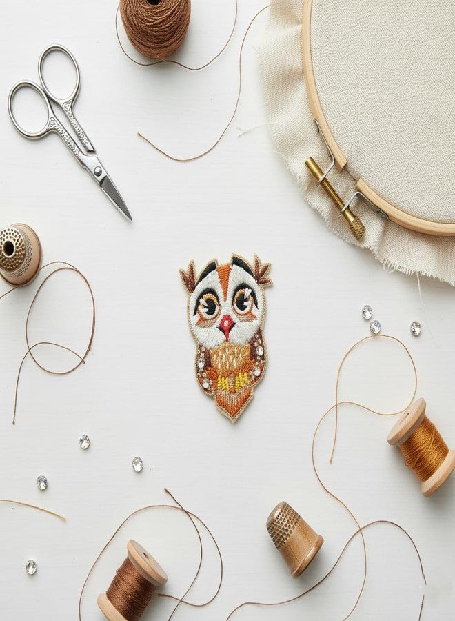 Abeo Hand Embroidered Owlet Brooch with Threads and Beads, White Golden Red, 2 to 2.5 Inches, Perfect for Owl Lover - Image 4