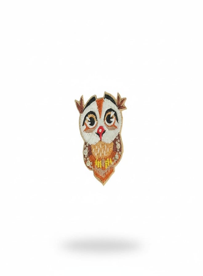 Abeo Hand Embroidered Owlet Brooch with Threads and Beads, White Golden Red, 2 to 2.5 Inches, Perfect for Owl Lover - Image 1