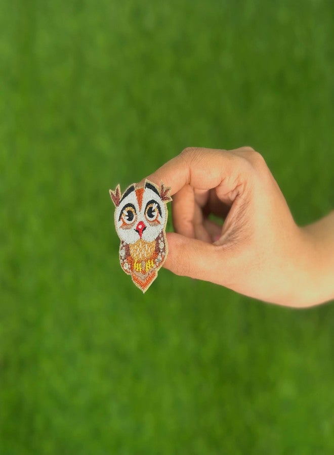 Abeo Hand Embroidered Owlet Brooch with Threads and Beads, White Golden Red, 2 to 2.5 Inches, Perfect for Owl Lover - Image 5