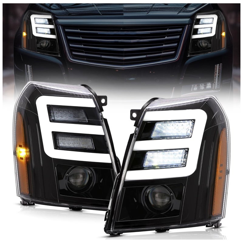 HECASA Headlight Compatible with 20072014 Cadillac Escalade wLED Tube Day Running Light LED Projector