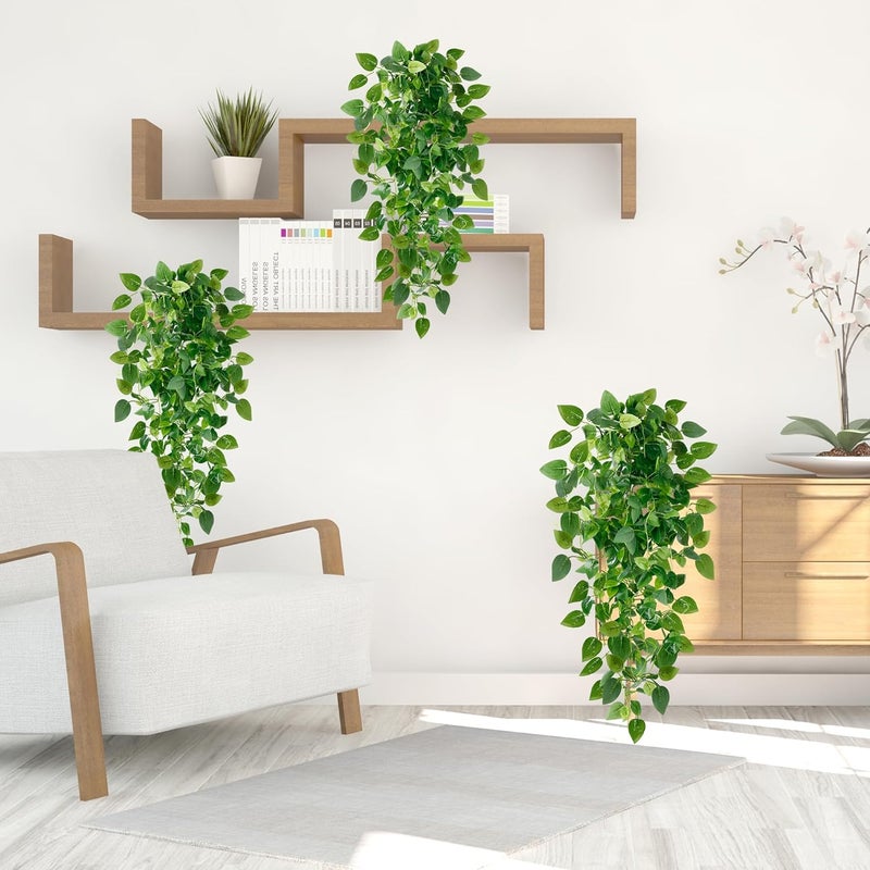 Sggvecsy Fake Hanging Plants 4 Pcs Artificial Hanging Plants Fake Ivy Vine Faux Pothos Vines Artificial Ivy Leaves Greenery Plant for Room Patio Home Indoor Outdoor Shelf Wall Garden Decor(No Baskets) - Image 3