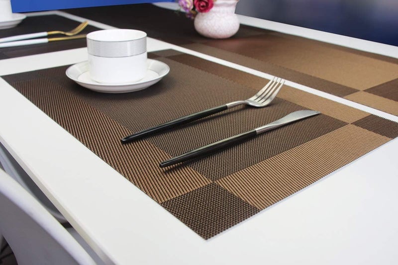 pigchcy Elegant Placemats with Matching Table Runner,Durable Cleaning Placemats for Dining Table Sets(6pcs Placemats+1pcs Table Runner, Chocolate Brown) - Image 5