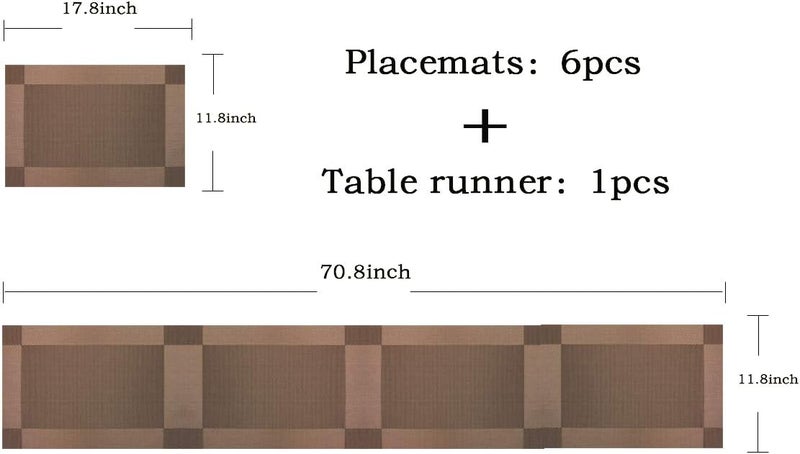 pigchcy Elegant Placemats with Matching Table Runner,Durable Cleaning Placemats for Dining Table Sets(6pcs Placemats+1pcs Table Runner, Chocolate Brown) - Image 3