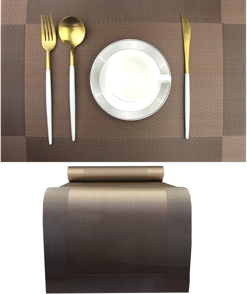pigchcy Elegant Placemats with Matching Table Runner,Durable Cleaning Placemats for Dining Table Sets(6pcs Placemats+1pcs Table Runner, Chocolate Brown) - Image 1
