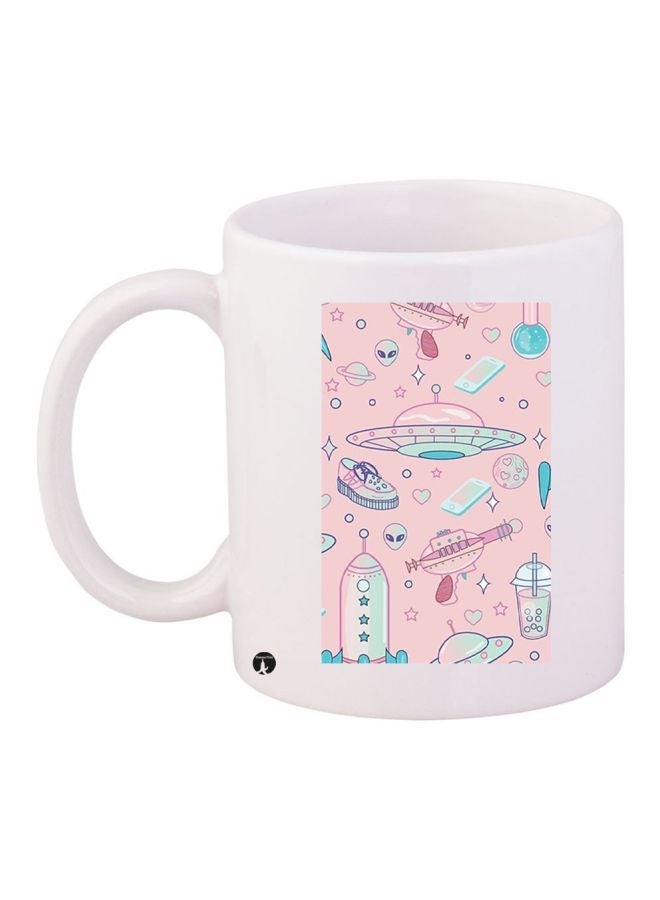 RYN Space Printed Coffee Mug White/Pink/Blue 11ounce