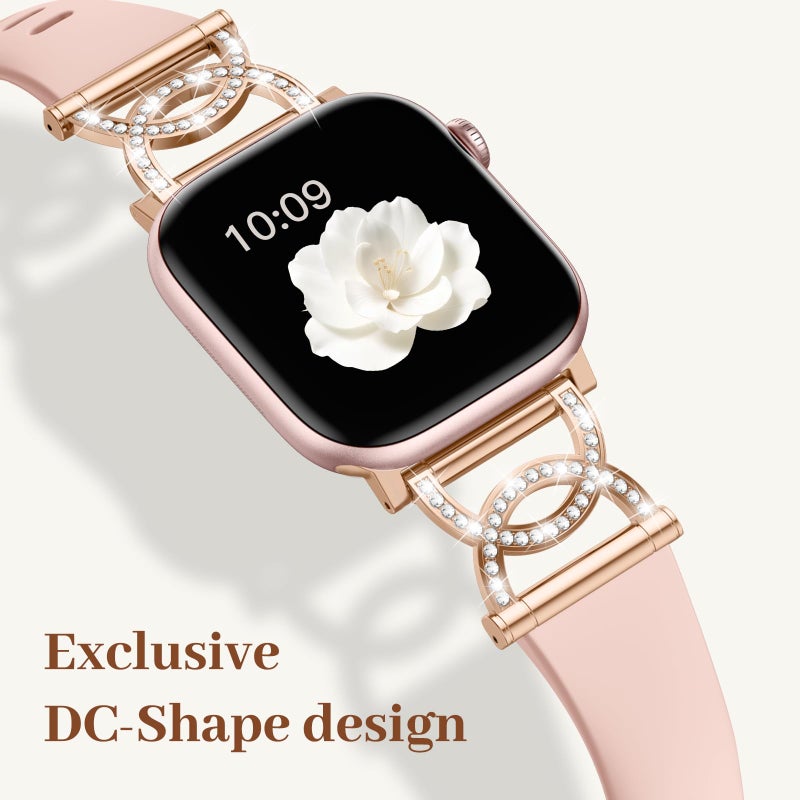 DaQin Slim Silicone Band Compatible with Apple Watch Bands for Women 40mm 41mm 38mm 42mm, Stylish Thin Skinny Narrow Dressy Sport Strap for iWatch Bands Series 11 10 9 8 7 6 5 4 3 2 1 SE, Diamond Pink - Image 3
