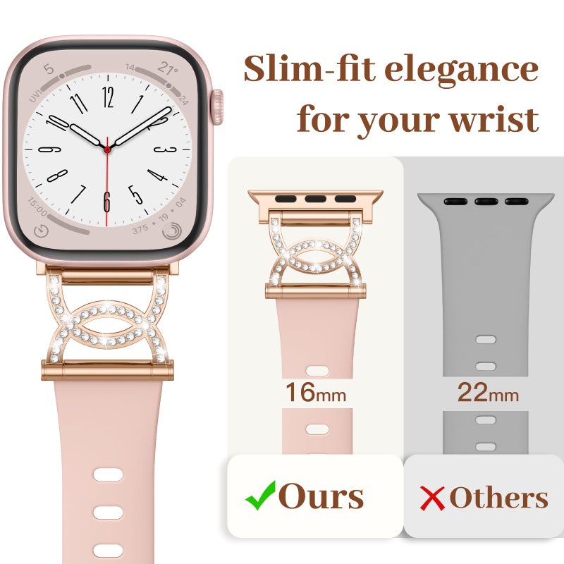 DaQin Slim Silicone Band Compatible with Apple Watch Bands for Women 40mm 41mm 38mm 42mm, Stylish Thin Skinny Narrow Dressy Sport Strap for iWatch Bands Series 11 10 9 8 7 6 5 4 3 2 1 SE, Diamond Pink - Image 4