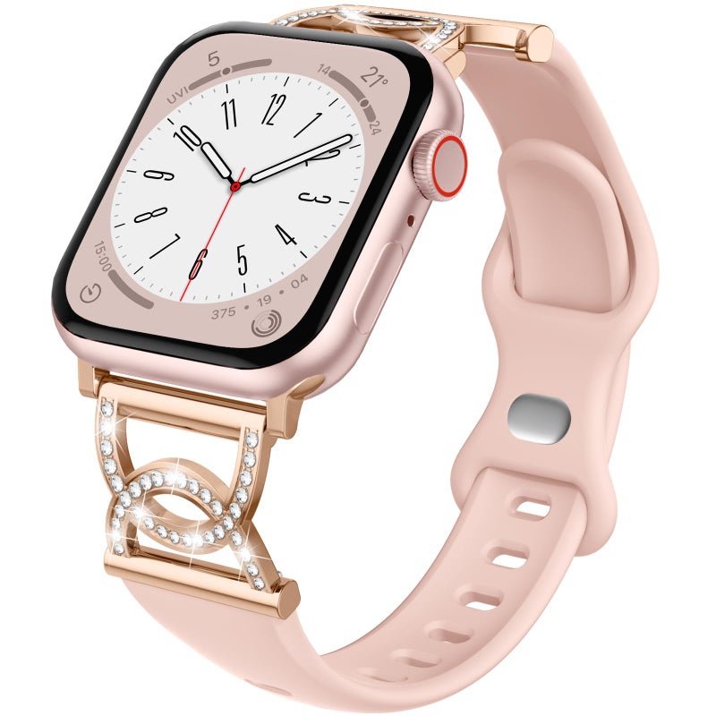 DaQin Slim Silicone Band Compatible with Apple Watch Bands for Women 40mm 41mm 38mm 42mm, Stylish Thin Skinny Narrow Dressy Sport Strap for iWatch Bands Series 11 10 9 8 7 6 5 4 3 2 1 SE, Diamond Pink - Image 1
