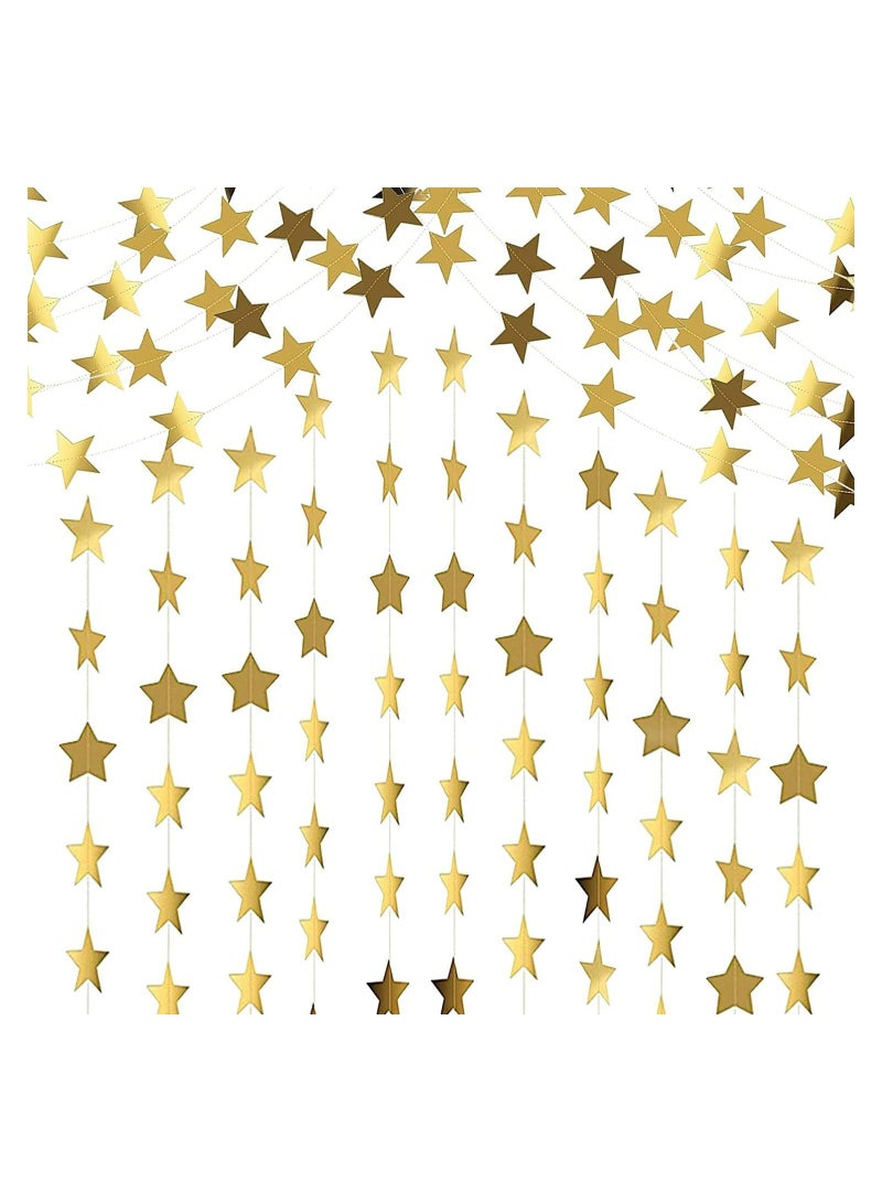 SYOSI Star Paper Garland, 8Pcs 4m Long Banner Backdrop, Gold Party Decorations Reflective Star Paper Garland Sparkling Star Bunting Banner Decorations for Wedding Birthday Party Holiday, Banner Backdrop - Image 1