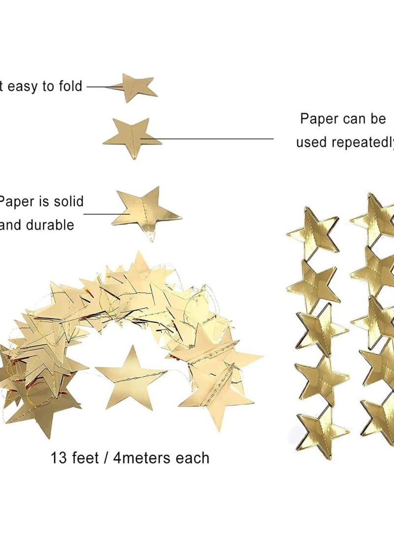 SYOSI Star Paper Garland, 8Pcs 4m Long Banner Backdrop, Gold Party Decorations Reflective Star Paper Garland Sparkling Star Bunting Banner Decorations for Wedding Birthday Party Holiday, Banner Backdrop - Image 4