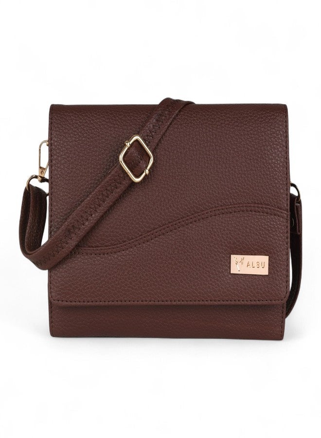 ALSU Women’s Vegan Leather Sling Bag| Stylish Crossbody Purse with Zipper Pocket & Card Slots | Magnetic Closure, Adjustable Strap| Premium Everyday Shoulder Bag for Women & Girls (Brown) - Image 1