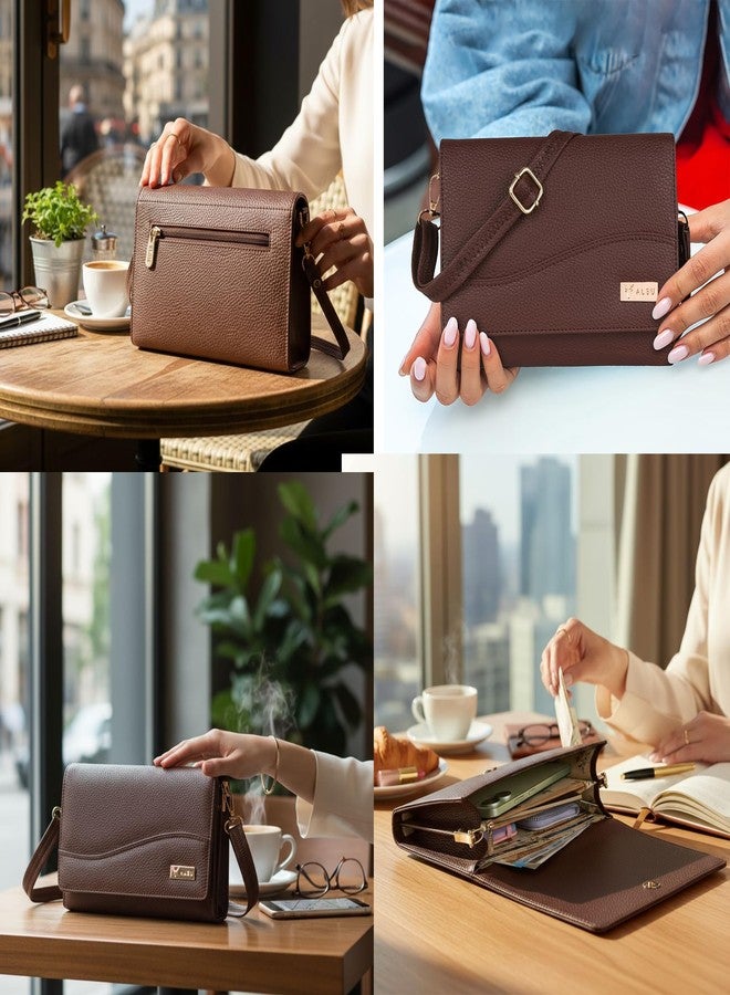 ALSU Women’s Vegan Leather Sling Bag| Stylish Crossbody Purse with Zipper Pocket & Card Slots | Magnetic Closure, Adjustable Strap| Premium Everyday Shoulder Bag for Women & Girls (Brown) - Image 4