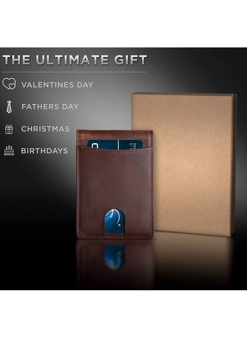 CONTACTS Genuine Leather Money Clip Wallet Slim Front Pocket RFID Blocking Card Holder Minimalist Mini Bifold for Men's with Smart Pull Strap  8 Card Slots 1 Photo ID Black - Image 5