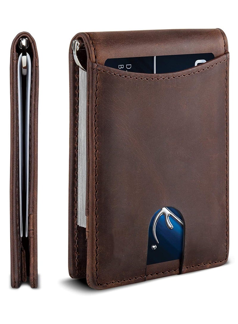 CONTACTS Genuine Leather Money Clip Wallet Slim Front Pocket RFID Blocking Card Holder Minimalist Mini Bifold for Men's with Smart Pull Strap  8 Card Slots 1 Photo ID Black - Image 1